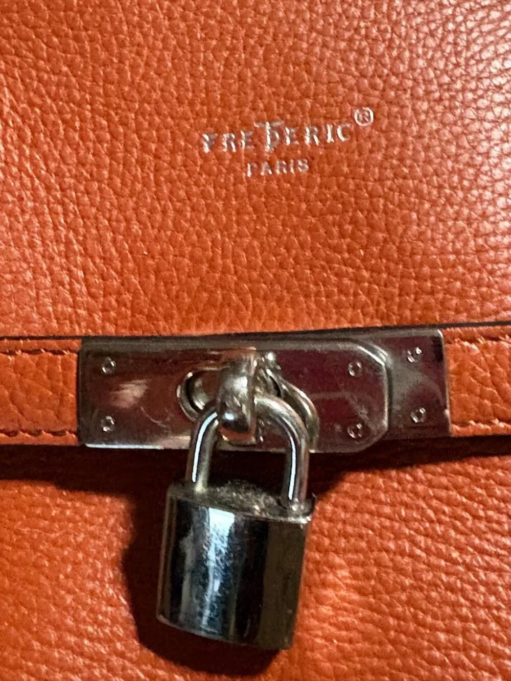 Frédéric Paris Cognac Pebbled Leather Satchel Bag Dome Purse Lock Top Handle